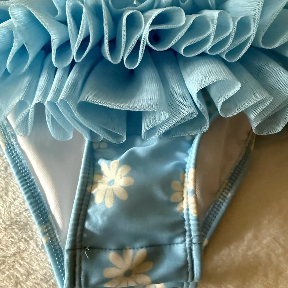 New Cat & Jack Daisy Print Blue Tutu Ruffle One Piece Swimsuit 5T nwot - Picture 4 of 8